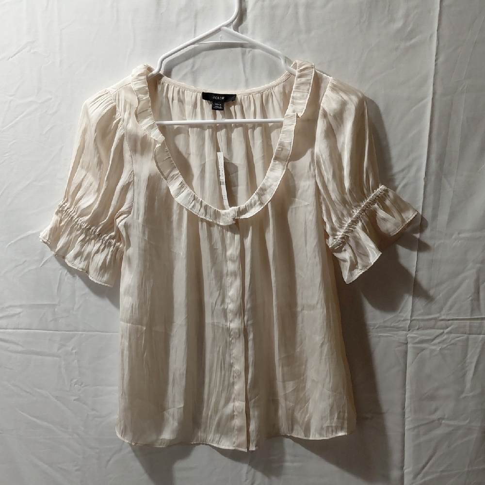 J. Crew Cream Ruffle Scoop-Neck Blouse